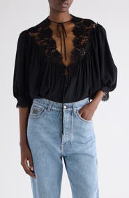 Chloé Lace Trim Silk Top