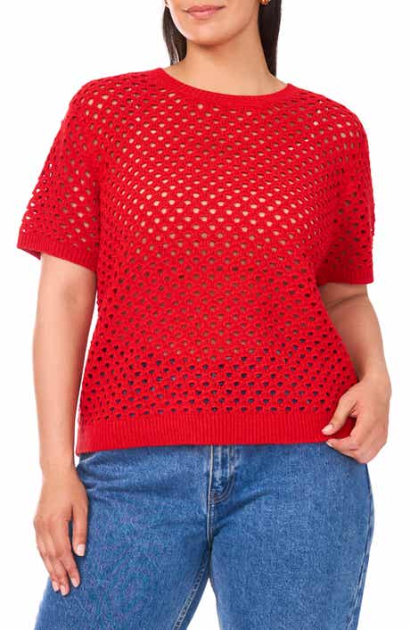 Vince Camuto Open Stitch Short Sleeve Sweater