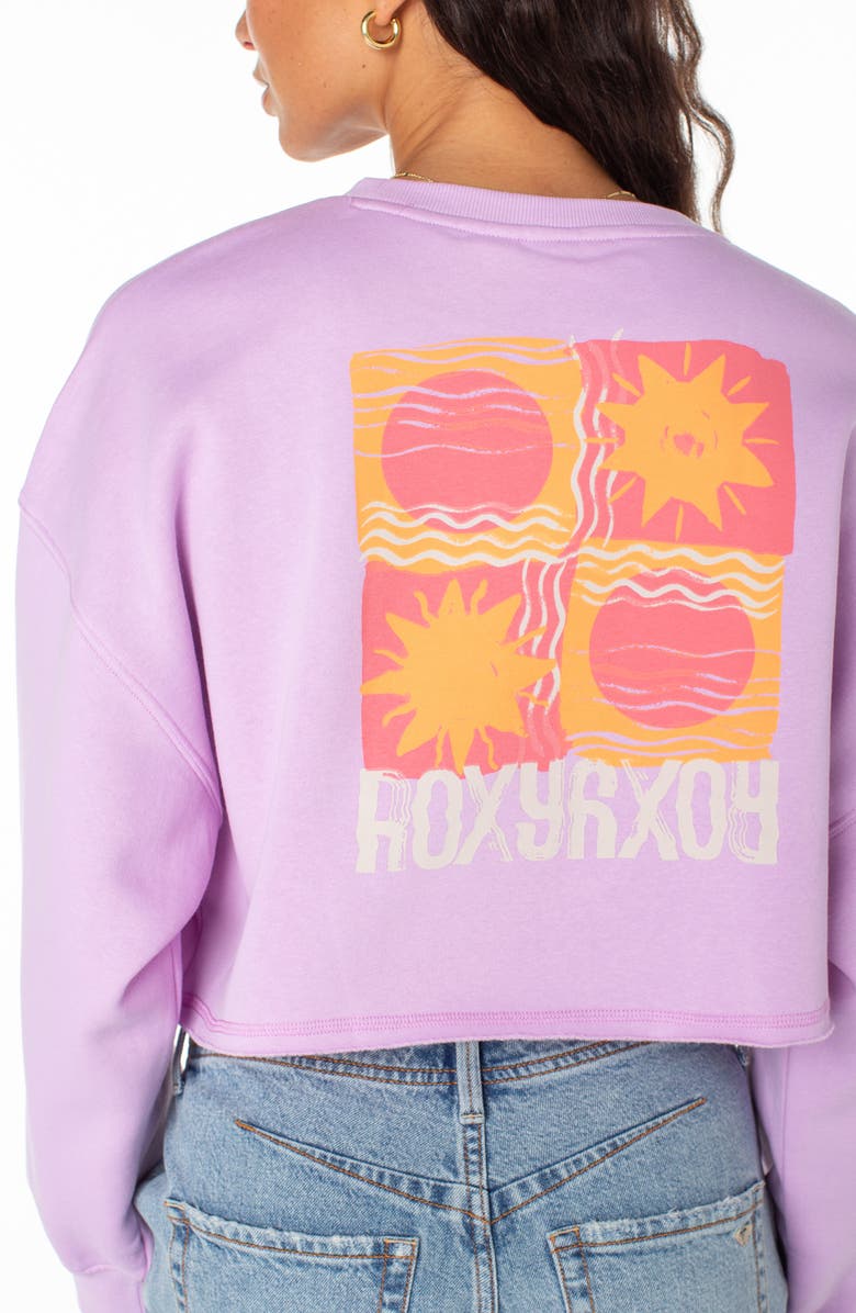 Roxy Morning Hike Graphic Crop Sweatshirt, Alternate, color, Orchid Bouquet Solid