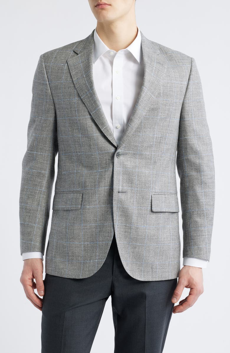 Peter Millar Flynn Classic Fit Check Wool & Silk Blend Sport Coat, Main, color, Light Grey