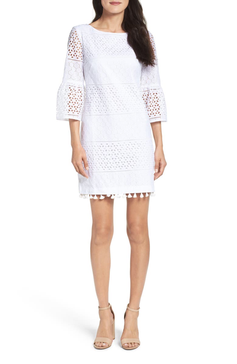 Vince Camuto Eyelet A-Line Dress, Main, color, 