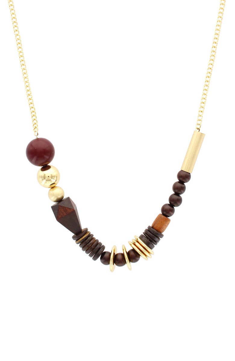 OLIVIA WELLES Kaylea Wood Beaded Necklace, Main, color, Gold