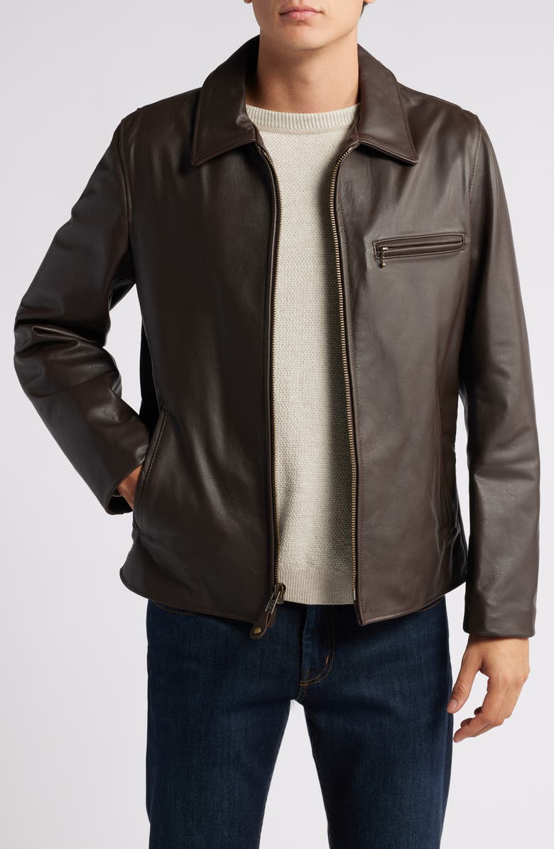 Schott NYC Waxy Cowhide Leather Moto Jacket, Main, color, Brown