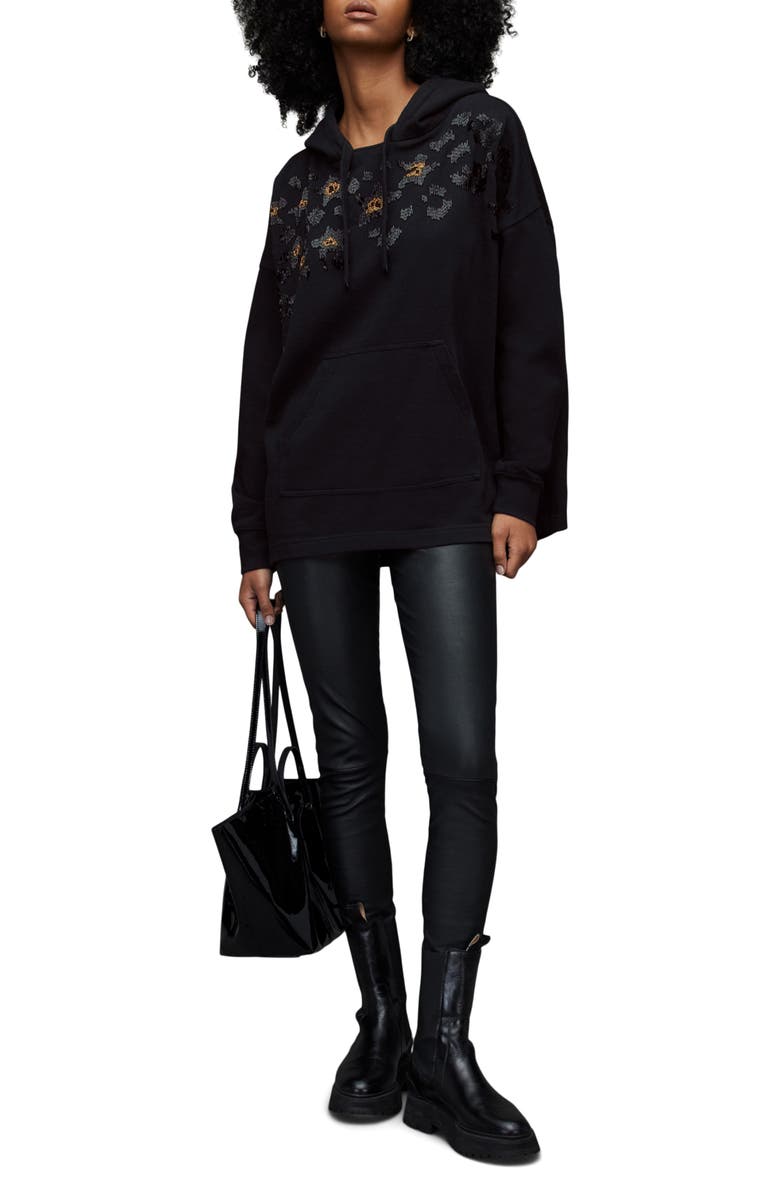 AllSaints Celia Etie Beaded Cotton Blend Hoodie, Alternate, color, 