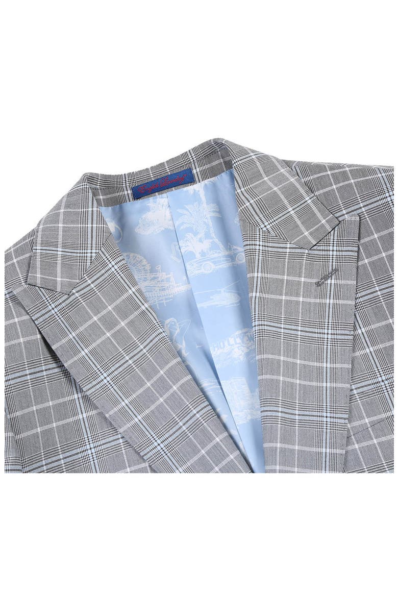 Plaid Two Button Peak Lapel Trim Fit Suit, Alternate, color, GRAY