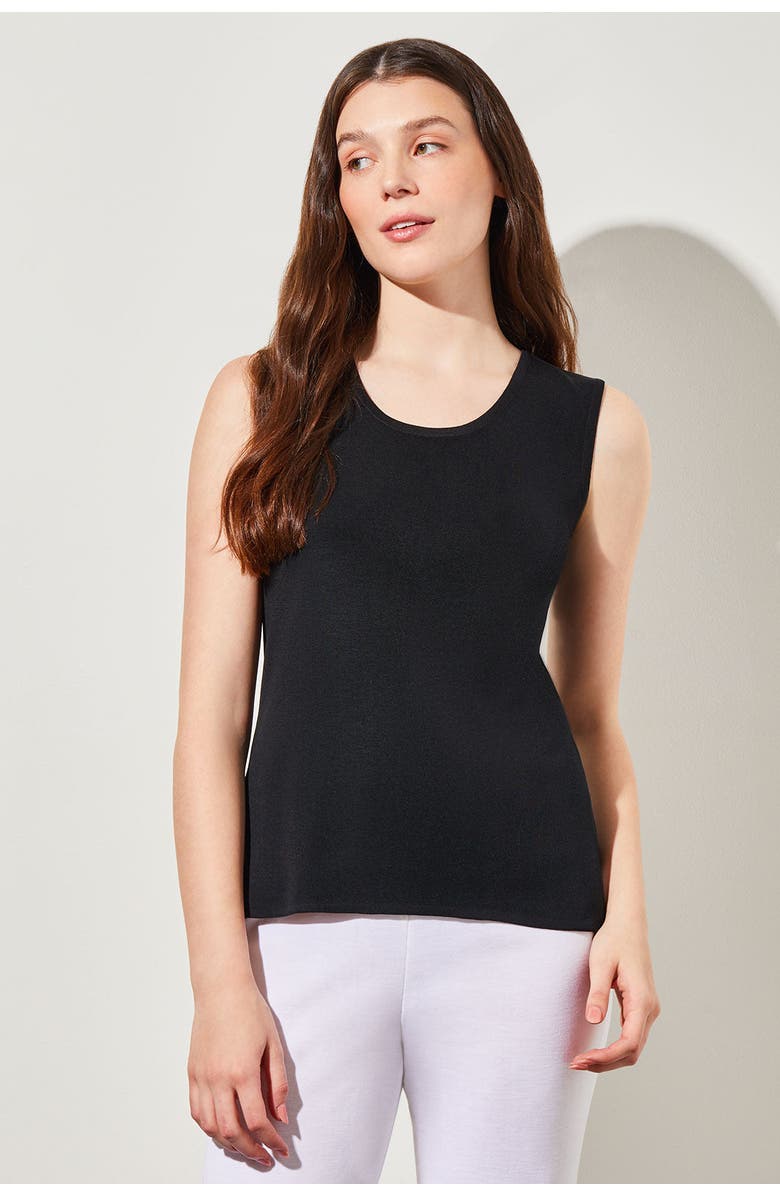 Ming Wang Mid-Length Scoop Neck Knit Tank, Main, color, Black