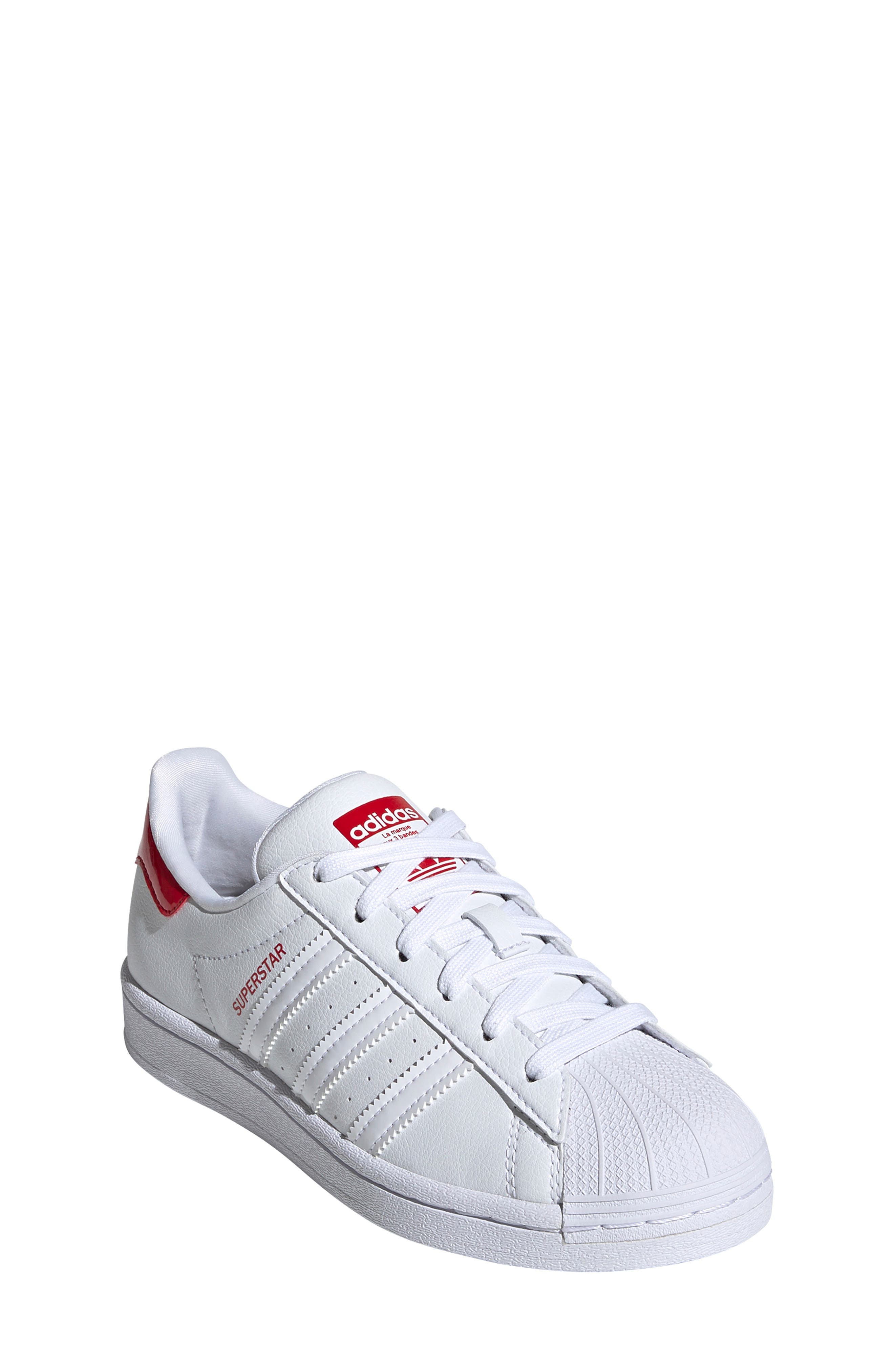 Kids' Superstar Sneaker, Main, color, WHITE/ WHITE/ SCARLET