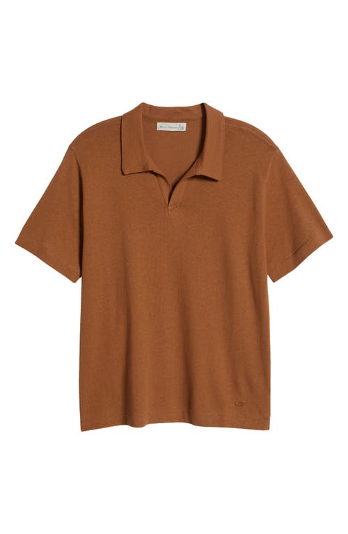 Merz B Schwanen Johnny Collar Linen & Organic Cotton Polo In Brown