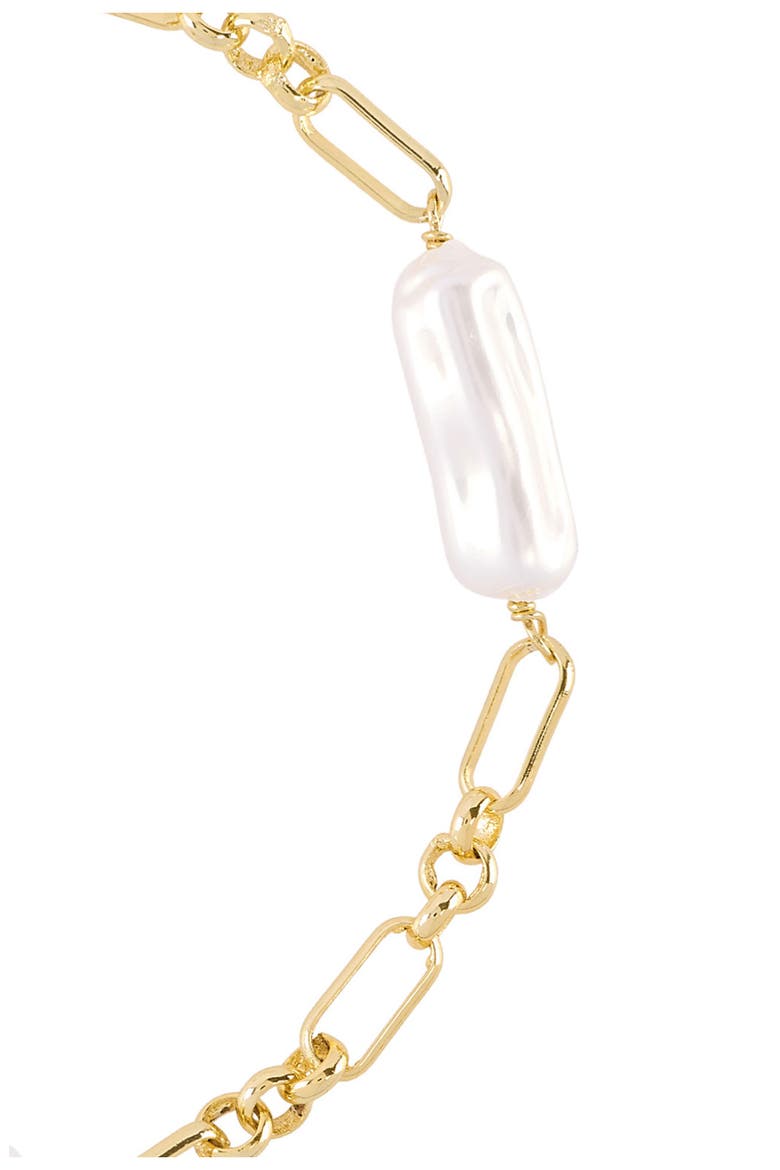 Faux Pearl Paper Clip Chain Bracelet, Alternate, color, GOLD