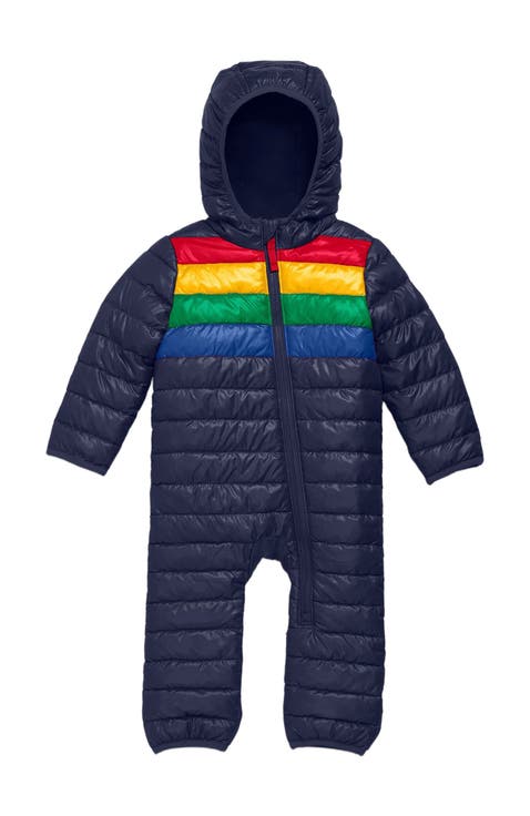 Baby Lightweight Puffer Suit In Rainbow Stripe