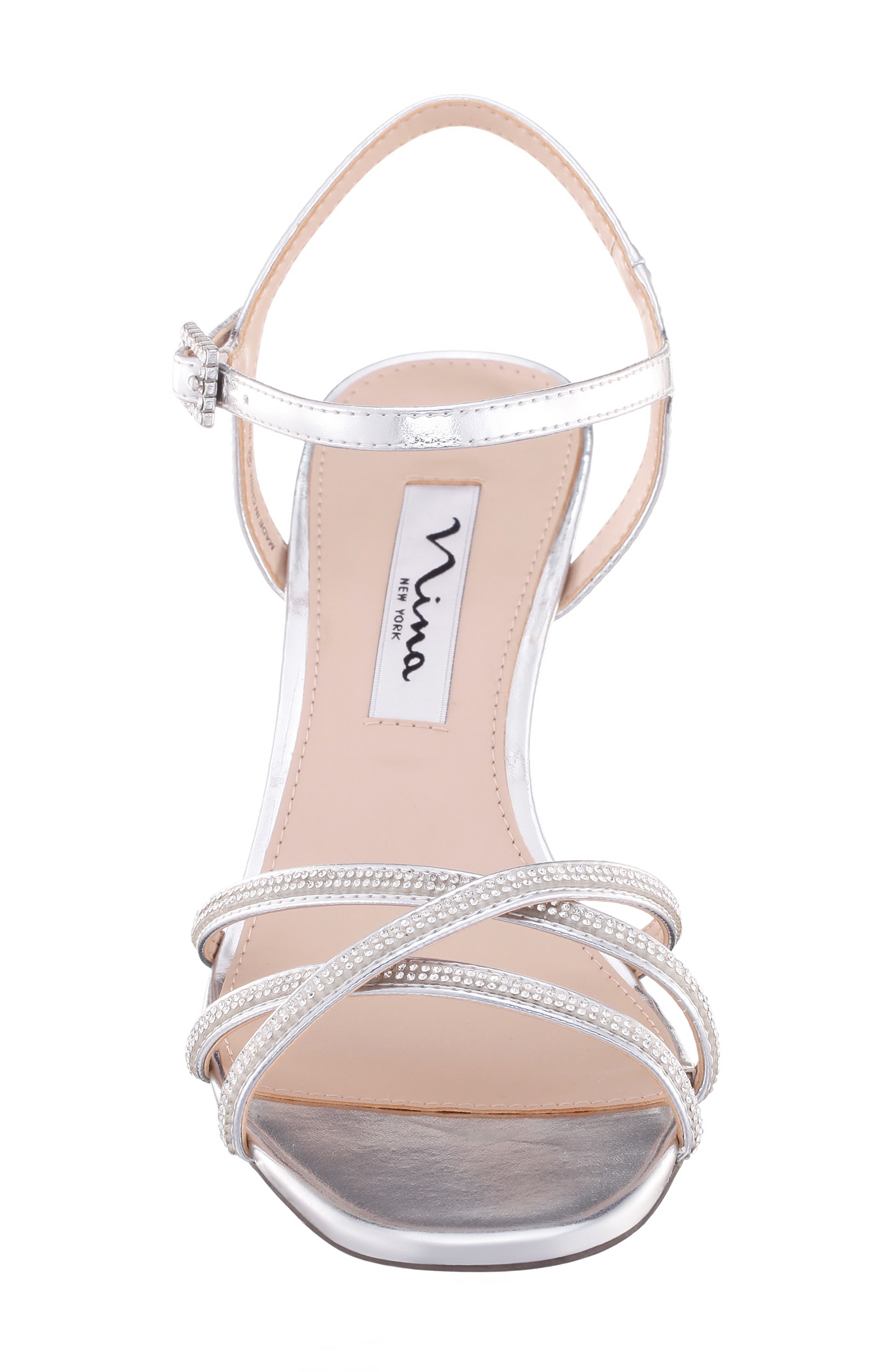 Nina Bobby Embellished Ankle Strap Sandal, Alternate, color, Silver