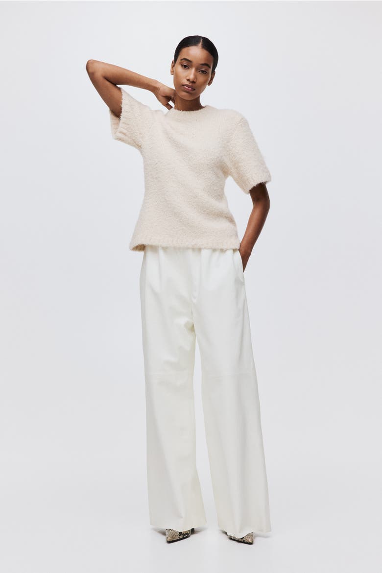 Bouclé-knit T-shirt, Alternate, color, Cream