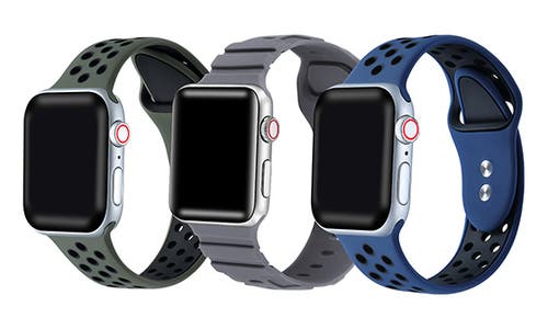 The Posh Tech Assorted 3-pack Silicone Apple Watch® Watchbands In Green/grey/blue Assorted