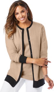 Jessica London Fine Gauge Button-Front Cardigan