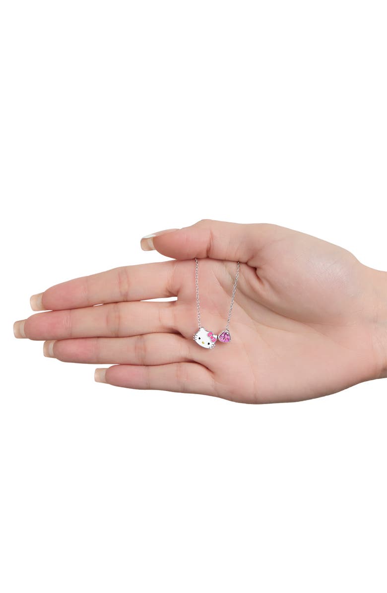 Hello Kitty Sanrio Hello Kitty and Pink Heart Pendant Necklace in Silver-Tone, Alternate, color, Silver/Pink