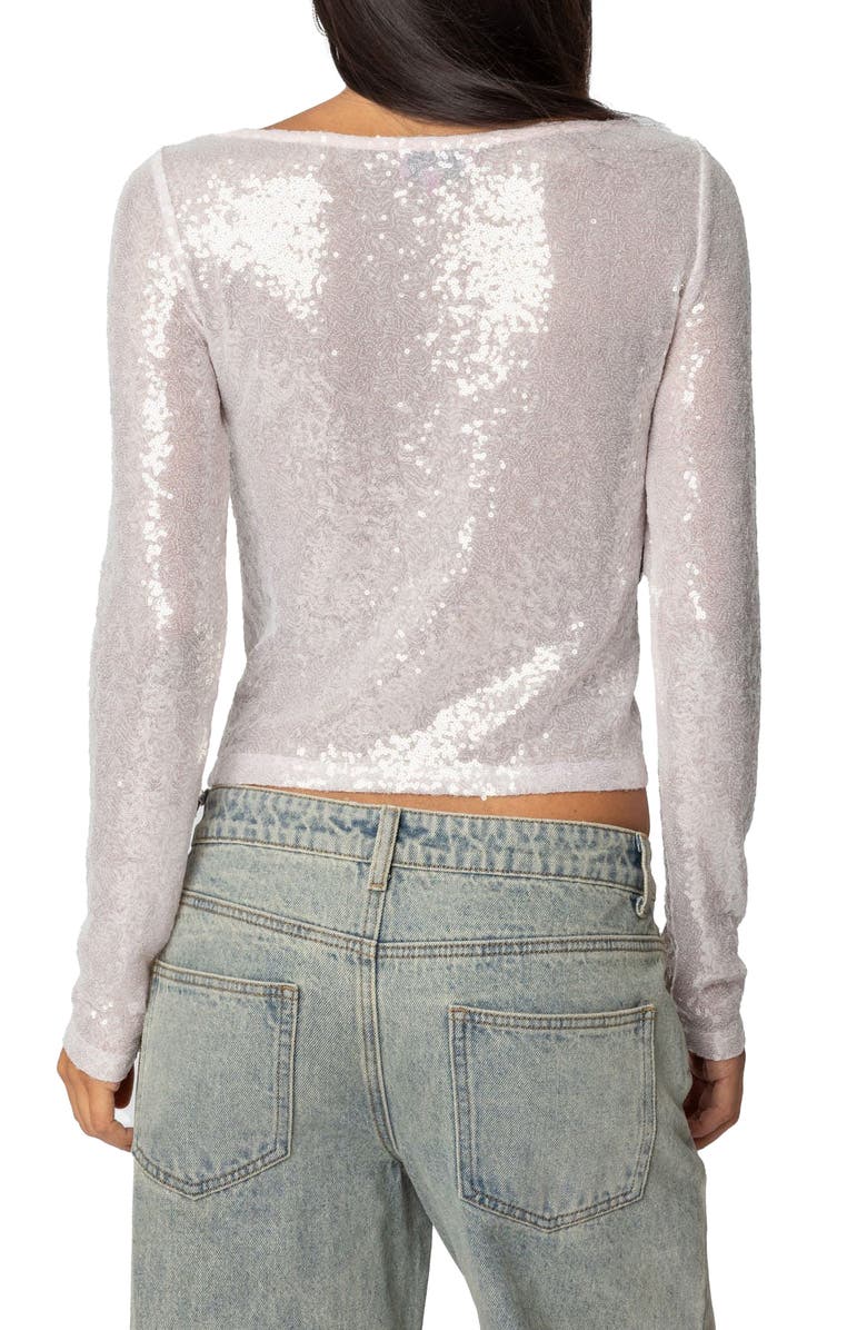 EDIKTED Sheer Sequin Long Sleeve Top, Alternate, color, Soft Pink