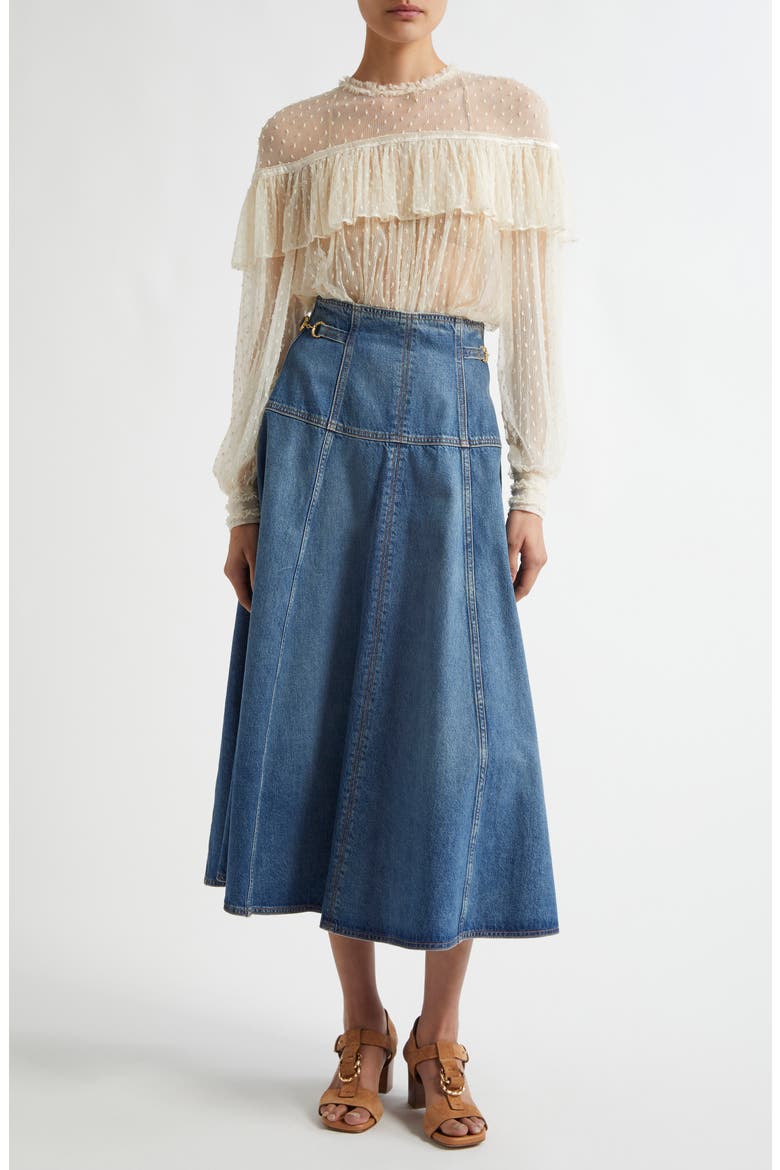 The Brigette A-Line Denim Midi Skirt, Alternate, color, DANUBE