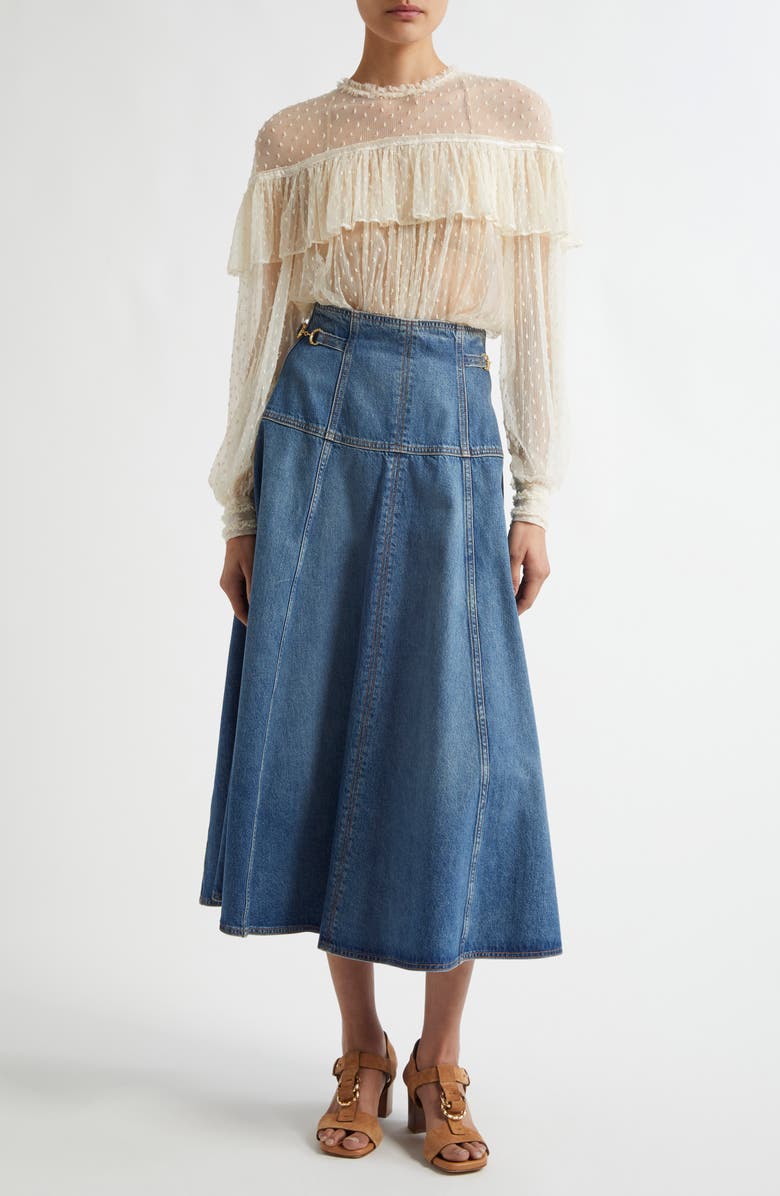 Ulla Johnson Anelise Ruffle Sheer Lace Top, Alternate, color, Cowrie