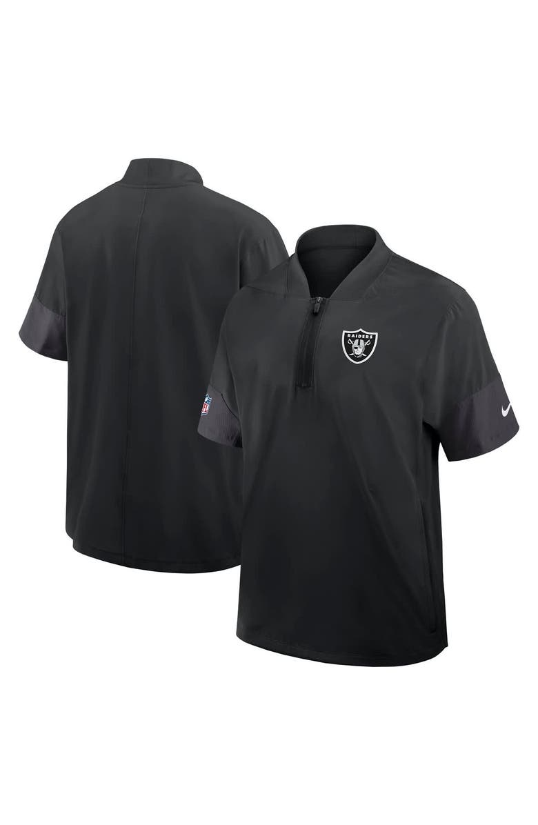 Nike Men
s Nike Black Las Vegas Raiders Sideline Short Sleeve Quarter-Zip Performance Coach Jacket, Main, color, Black