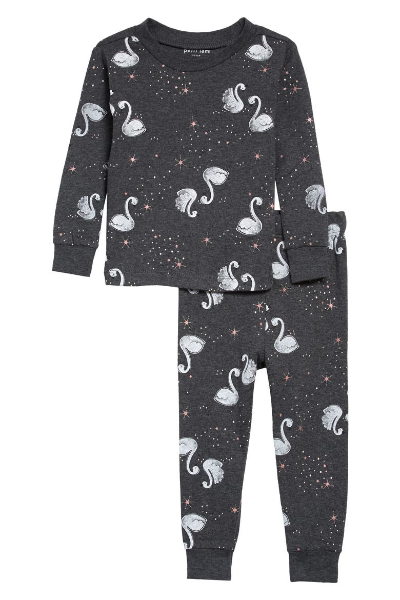 Print Fitted Two-Piece Pajamas, Main, color, DARK GREY