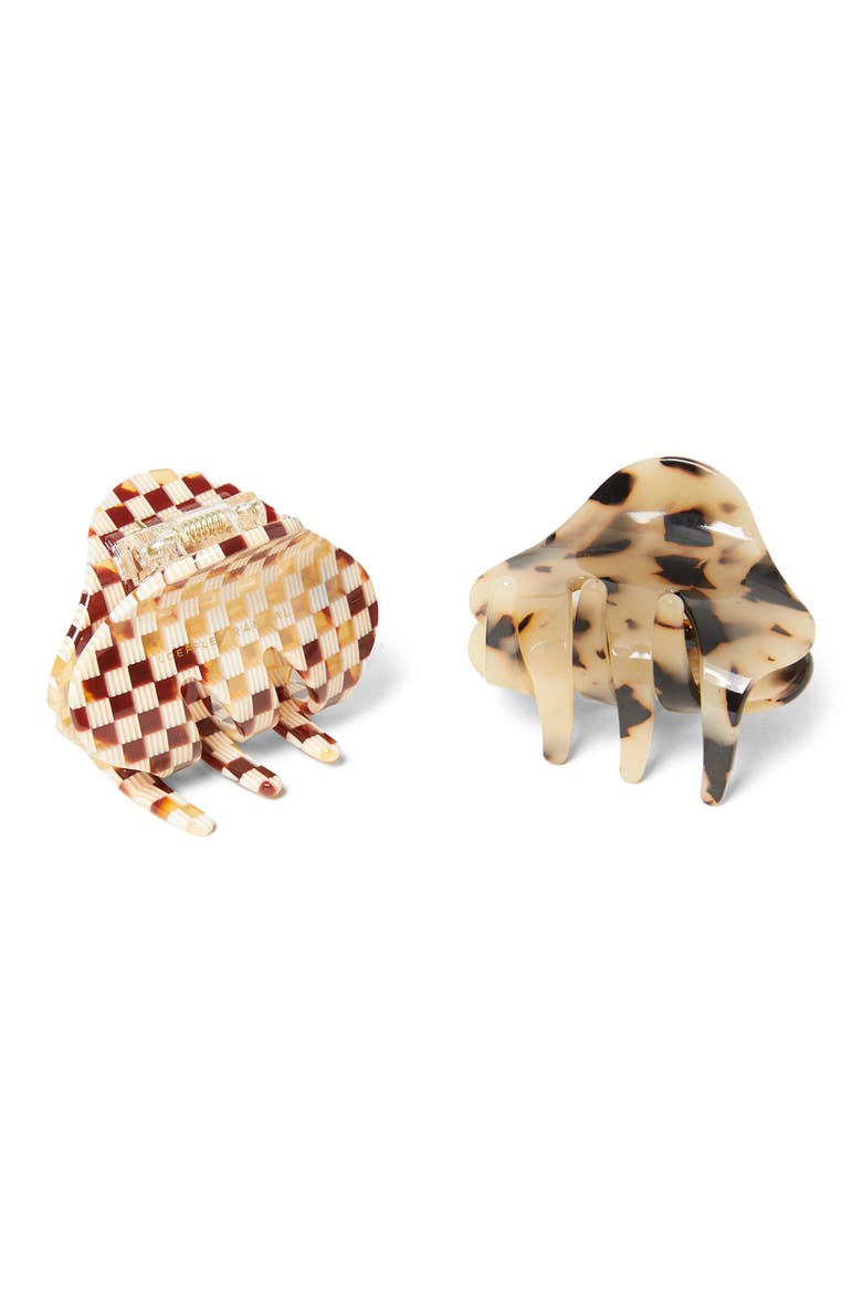 Floria Set of 2 Assorted Claw Clips, Alternate, color, LIGHT TORTOISE/ BROWN CHECK