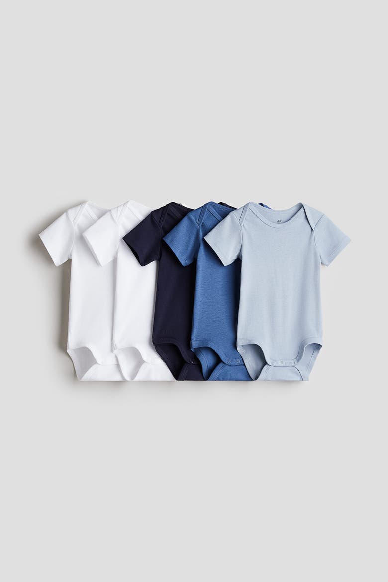 5-pack Cotton Bodysuits, Main, color, Blue/white
