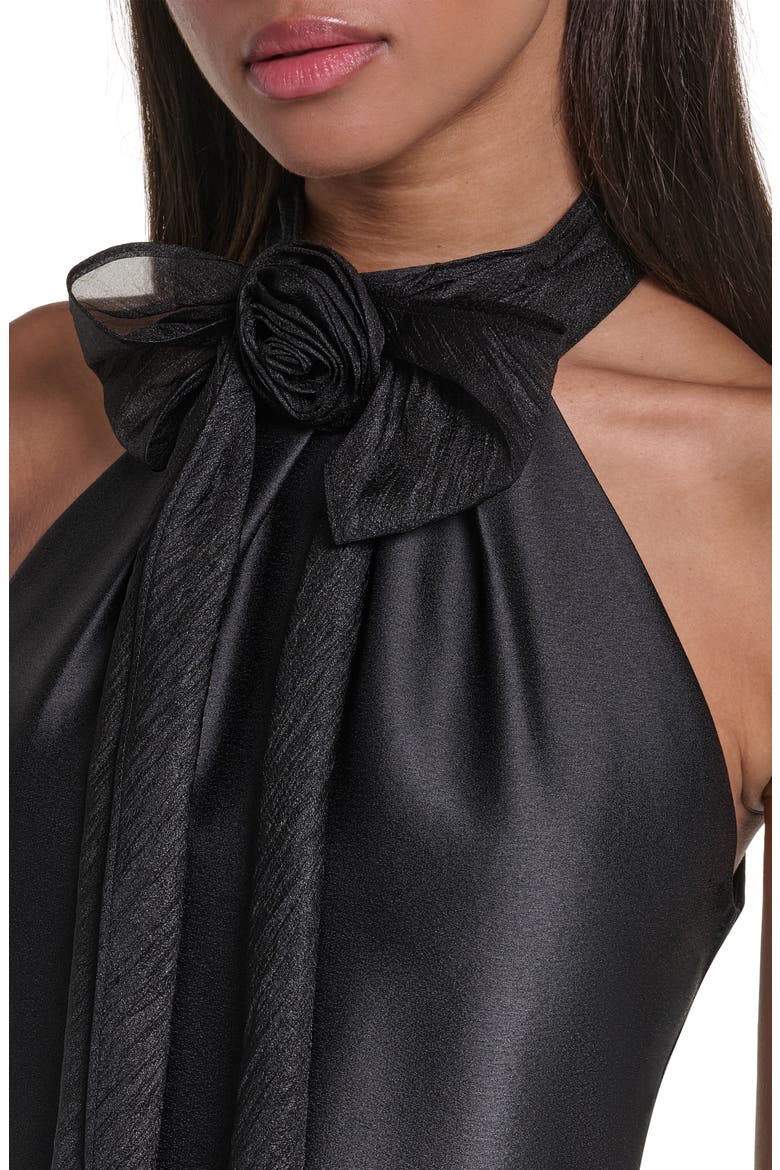 Floral Print Charmeuse Halter Cocktail Dress, Alternate, color, BLACK MULTI
