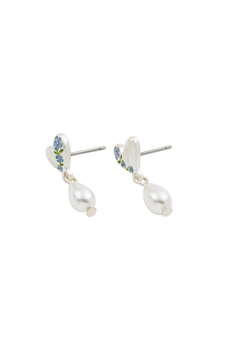 Fable England Forget-Me-Not Heart & Pearl Earrings Silver, Alternate, color, Blue & Silver