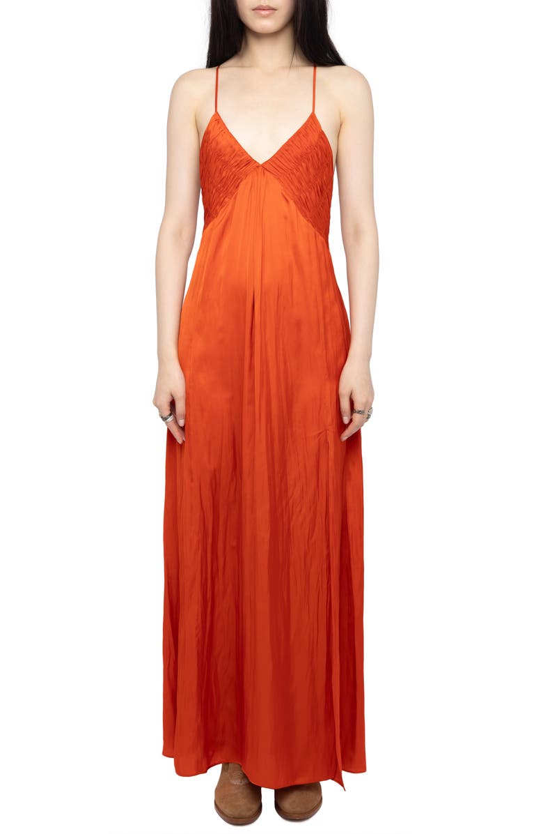Zadig & Voltaire Rayonne Satin Maxi Slipdress, Main, color, Tangerine