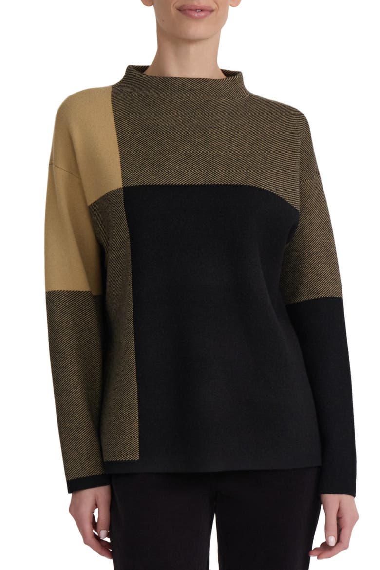 Jacquard Colorblock Mock Neck Sweater, Main, color, NATURAL CAMEL / JONES BLACK