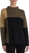Jones New York Jacquard Colorblock Mock Neck Sweater