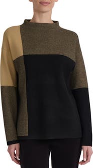 Jones New York Jacquard Colorblock Mock Neck Sweater