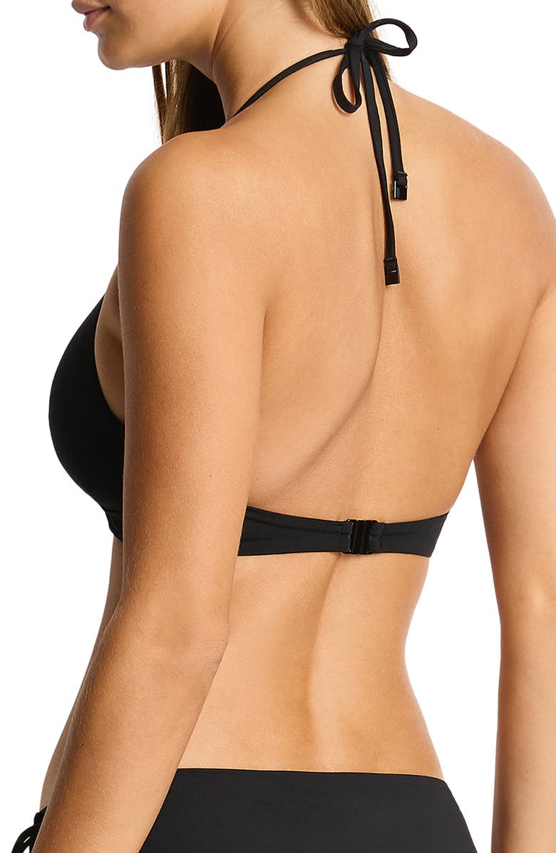 Sea Level Longline Halter Bikini Top, Alternate, color, Black