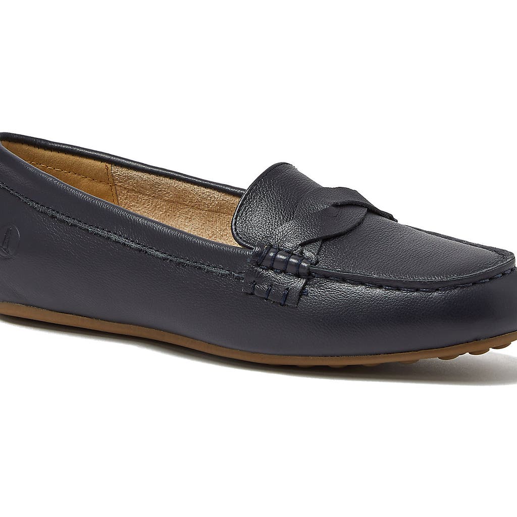 Lands' End Comfort Leather Slip On Loafer Shoes In Deep Sea Navy