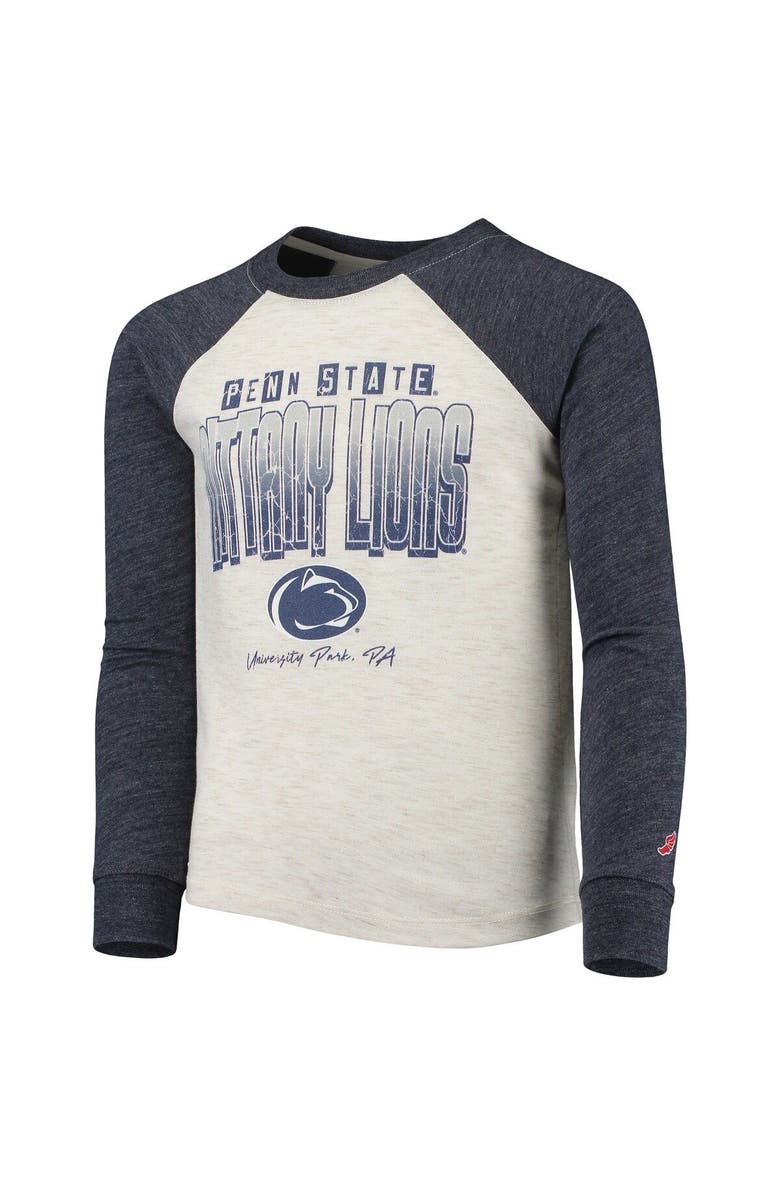 LEAGUE COLLEGIATE WEAR Youth League Collegiate Wear Heathered Navy Penn State Nittany Lions Baseball Tri-Blend Raglan Long Sleeve T-Shirt, Alternate, color,
