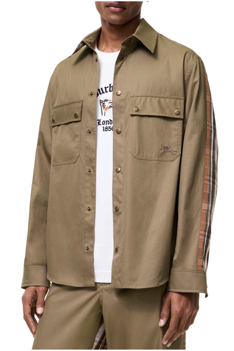 Tropical Gabardine and Check Shirt, Main, color, Finch brown