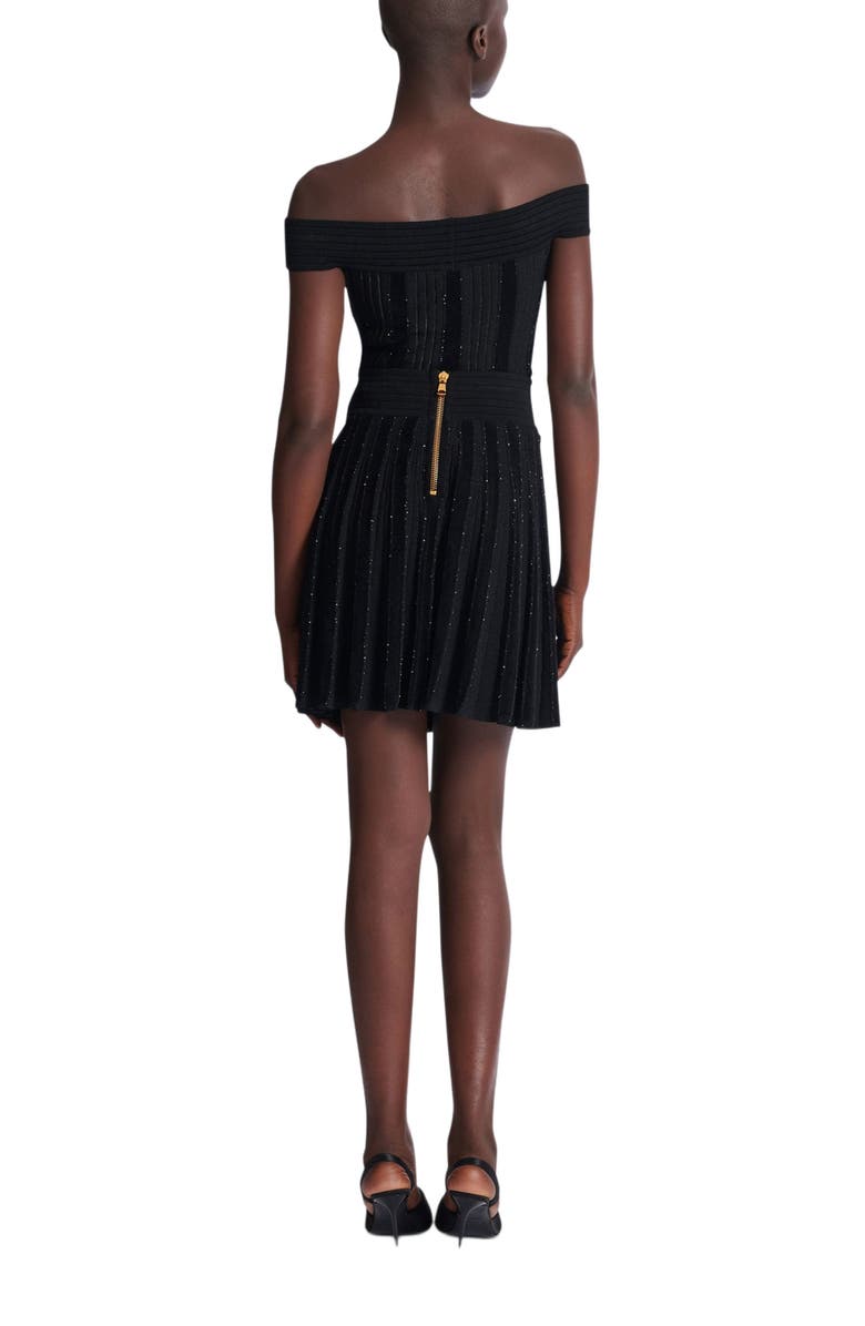 Balmain Pleated glitter knit skirt, Alternate, color, Black