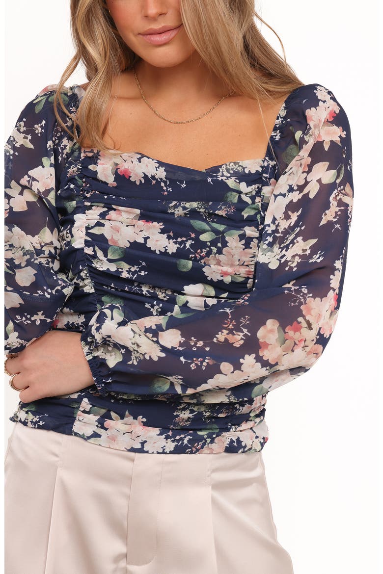 Maia Floral Ruched Top, Alternate, color, NAVY FLORAL