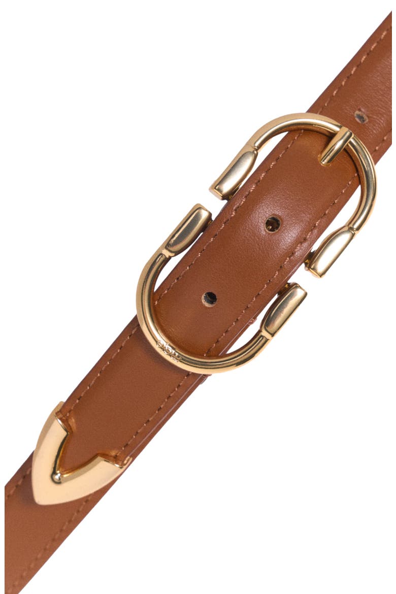Double-buckle leather belt, Alternate, color, Camel