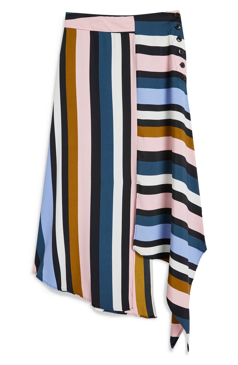 Topshop Multi Stripe Asymmetric Midi Skirt, Alternate, color, 