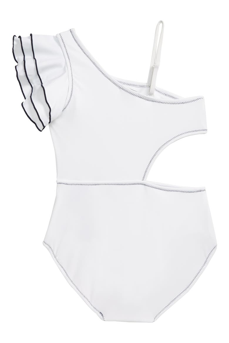 Habitual Ruffle One-Shoulder Swimsuit, Alternate, color, WHITE