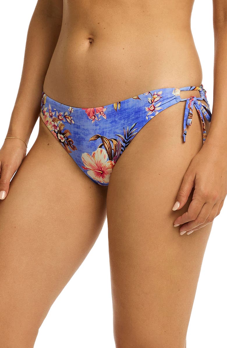 Sea Level Blue Hawaii Tie Side Bikini Bottoms, Alternate, color, Iris