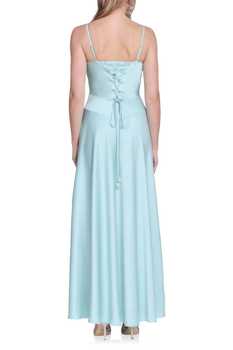 Sleeveless Satin Gown, Alternate, color, AQUA