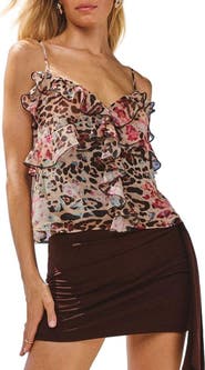 Lipsy Animal Spot Ruffle Camisole