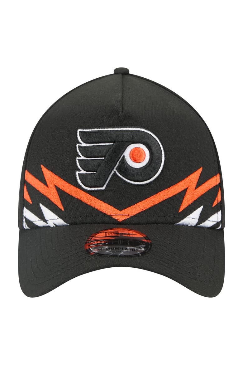Men's New Era Black Philadelphia Flyers 39THIRTY A-Frame Perforated Flex Hat, Alternate, color, Black