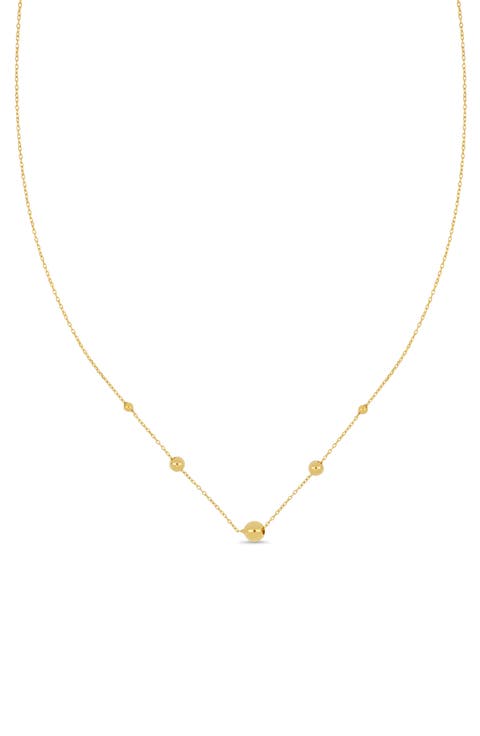 14k Gold Graduated Bead Station Chain Necklace