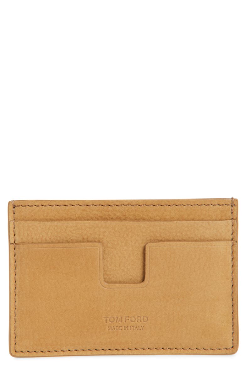 TOM FORD T-Line Nubuck Card Case, Main, color, Caramel