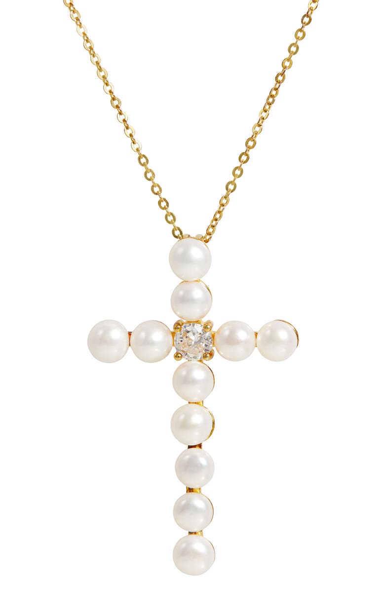 SAVVY CIE JEWELS Freshwater Pearl Pendant Necklace, Main, color, Yellow