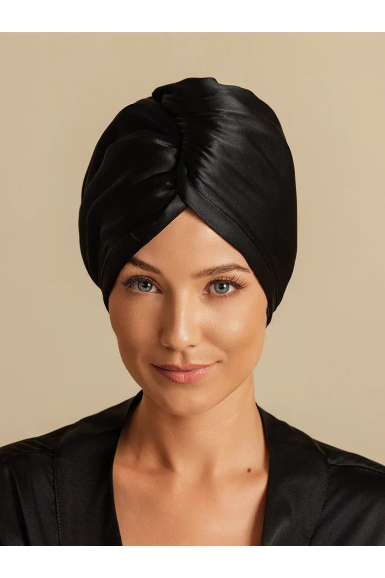 Pure Silk Hair Towel Wrap, Alternate, color, Black