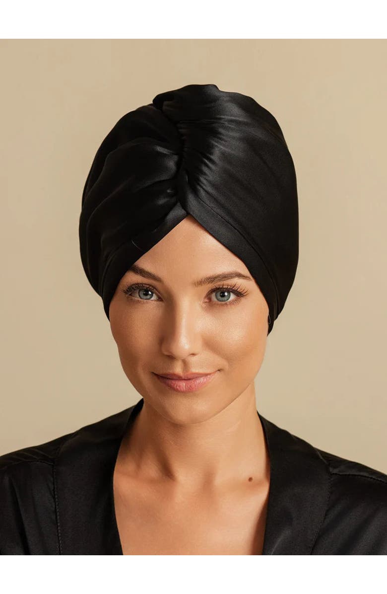 SILKSILKY Pure Silk Hair Towel Wrap, Alternate, color, Black